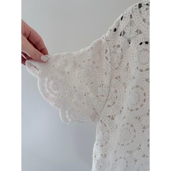 Abercrombie & Fitch Peter Pan Collar Short sleeve shirt white crochet-Size M - Picture 6 of 8